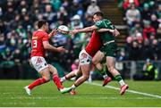 29 March 2025; Finn Treacy of Connacht in action against Seán O’Brien, second from right, and Tom Farrell of Munster during the United Rugby Championship match between Connacht and Munster at Hastings Insurance MacHale Park in Castlebar, Mayo. Photo by Tyler Miller/Sportsfile