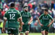29 March 2025; Connacht players Shamus Hurley-Langton, centre, and Josh Ioane after their side's defeat in the United Rugby Championship match between Connacht and Munster at Hastings Insurance MacHale Park in Castlebar, Mayo. Photo by Seb Daly/Sportsfile