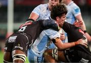 29 March 2025; Brian Deeny of Leinster is tackled by Siya Kolisi, left, and Vincent Tshituka of Hollywoodbets Sharks during the United Rugby Championship match between Hollywoodbets Sharks and Leinster at Hollywoodbets Kings Park in Durban, South Africa. Photo by Shaun Roy/Sportsfile
