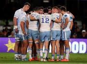 29 March 2025; The Leinster team huddle during the United Rugby Championship match between Hollywoodbets Sharks and Leinster at Hollywoodbets Kings Park in Durban, South Africa. Photo by Shaun Roy/Sportsfile