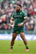 29 March 2025; Bundee Aki of Connacht during the United Rugby Championship match between Connacht and Munster at Hastings Insurance MacHale Park in Castlebar, Mayo. Photo by Seb Daly/Sportsfile