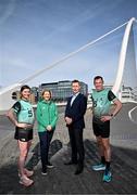 2 April 2025; Pictured are, from left, Aideen Burke, Partner in the Technology group at A&L Goodbody, Rachel Ormond, Director of Participation at Athletics Ireland, David Widger, Managing Partner at A&L Goodbody and David Gillick ALG5K Ambassador, two-time European indoor 400m champion, pictured at the launch of the 2025 ALG5K Corporate Team Challenge which takes place in Dublin City Centre on September 16th 2025. Photo by Sam Barnes/Sportsfile