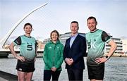 2 April 2025; Pictured are, from left, Aideen Burke, Partner in the Technology group at A&L Goodbody, Rachel Ormond, Director of Participation at Athletics Ireland, David Widger, Managing Partner at A&L Goodbody and David Gillick ALG5K Ambassador, two-time European indoor 400m champion, pictured at the launch of the 2025 ALG5K Corporate Team Challenge which takes place in Dublin City Centre on September 16th 2025. Photo by Sam Barnes/Sportsfile