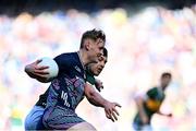30 March 2025; Jack Carney of Mayo in action against Mike Breen of Kerry during the Allianz Football League Division 1 final match between Kerry and Mayo at Croke Park in Dublin. Photo by Piaras Ó Mídheach/Sportsfile