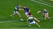 30 March 2025; Aidan O'Shea of Mayo in action against Kerry players, left to right, Graham O'Sullivan, Paudie Clifford, and Dylan Casey during the Allianz Football League Division 1 final match between Kerry and Mayo at Croke Park in Dublin. Photo by Daire Brennan/Sportsfile