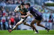 30 March 2025; Paul Murphy of Kerry is tackled by Jordan Flynn of Mayo during the Allianz Football League Division 1 final match between Kerry and Mayo at Croke Park in Dublin. Photo by Shauna Clinton/Sportsfile