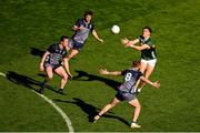 30 March 2025; David Clifford of Kerry in action against Mayo players, left to right, Stephen Coen, Enda Hession, and Jack Carney during the Allianz Football League Division 1 final match between Kerry and Mayo at Croke Park in Dublin. Photo by Daire Brennan/Sportsfile