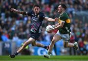 30 March 2025; Paudie Clifford of Kerry in action against Enda Hession of Mayo during the Allianz Football League Division 1 final match between Kerry and Mayo at Croke Park in Dublin. Photo by Shauna Clinton/Sportsfile