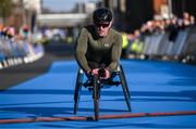 30 March 2025; Patrick Monahan crosses the finish line to win the wheelchair race at the inaugural Dublin City Half Marathon. The 21km route began on O'Connell Street in the heart of Dublin City and guided runners through the Northside, finishing at Guild Street in the city centre. The event brought together thousands of participants—from elite athletes and club runners to charity entrants and first-time half marathoners—united in a shared celebration of community, resilience, and the joy of running. Photo by Ramsey Cardy/Sportsfile