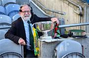 30 March 2025; Stadum MC Jerry Grogan with Corn Mhíchíl Uí Mhuircheartaigh before the Allianz Football League Division 1 final match between Kerry and Mayo at Croke Park in Dublin. Photo by Piaras Ó Mídheach/Sportsfile