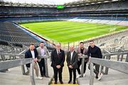 31 March 2025; In attendance to launch GAA+ is, Uachtarán Chumann Lúthchleas Gael Jarlath Burns, centre left, and Head of GAA+ and GAA Marketing Noel Quinn, centre right, with GAA+ pundits, from left, Richie Hogan, Marc Ó Sé, John &quot;Bubbles&quot; O'Dwyer and Paddy Andrews at Croke Park in Dublin. Photo by Sam Barnes/Sportsfile