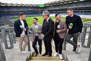 31 March 2025; In attendance to launch GAA+ is, Uachtarán Chumann Lúthchleas Gael Jarlath Burns, centre, with GAA+ pundits, from left, Richie Hogan, Marc Ó Sé, John &quot;Bubbles&quot; O'Dwyer and Paddy Andrews at Croke Park in Dublin. Photo by Sam Barnes/Sportsfile
