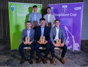 31 March 2025; University of Limerick hurling players, back row, from left, Gearoid O Connor and Darach Fahy, and front row, from left, Jack Leahy, Colin Coughlan and Mark Fitzgerald, with their 2025 Electric Ireland Higher Education GAA Hurling Rising Stars Team of the Year Award during the Electric Ireland Higher Education Rising Stars Awards at Castleknock Hotel in Dublin. Photo by Shauna Clinton/Sportsfile