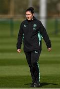 1 April 2025; FAI head of women and girls’ football coach Hannah Dingley during a Republic of Ireland women's training session at the FAI National Training Centre in Abbotstown, Dublin. Photo by Stephen McCarthy/Sportsfile