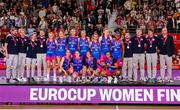 2 April 2025; The BAXI Ferrol team, including Claire Melia, 13, with their silver medals after the FIBA Women's EURO Cup final match between BAXI Ferrol and Villeneuve d'Ascq LM at the Palacium in Villeneuve d'Ascq, France. Photo by Hugo Pfeiffer/Sportsfile