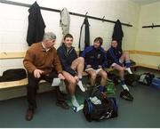 5 January 2003; Laois manager MIck O'Dwyer with Laois players, left to right, Ian Fitzgerald, Colm Parkinson and Mick Nolan before the game. Laois v Longford, O'Byrne Cup First Round, O'Moore Park, Portlaoise, Co. Laois. Football. Picture credit; Ray McManus / SPORTSFILE