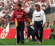 27 September 1998; Galway manager John O'Mahony and Kildare manager Mick O'Dwyer during the Bank of Ireland All-Ireland Senior Football Championship Final match between Kildare and Galway at Croke Park in Dublin. Photo by Brendan Moran/Sportsfile
