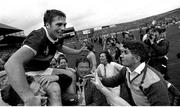 22 September 1985; Kerry captain Paidi O'Se is held aloft alongside manager Mick O'Dwyer, right, after victory over Dublin in the All-Ireland Football Final match between Kerry and Dublin at Croke Park, Dublin. Photo by Ray McManus/Sportsfile