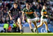 30 March 2025; Paudie Clifford of Kerry in action against Enda Hession of Mayo during the Allianz Football League Division 1 final match between Kerry and Mayo at Croke Park in Dublin. Photo by Shauna Clinton/Sportsfile