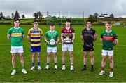 28 March 2025; Players, from left, Mark Diffley of Leitrim, Ruaidhrí Fallon of Roscommon, Nathan McElwaine of London, Sean Kelly of Galway, Darragh Cummins of Sligo and Darren McHale of Mayo with the Nestor Cup during the launch of the 2025 Connacht GAA Senior Football Championship at Connacht GAA Centre of Excellence in Bekan, Mayo. Photo by Tyler Miller/Sportsfile