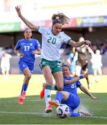 4 April 2025; Leanne Kiernan of Republic of Ireland is tackled by Maria Mitkou of Greece during the UEFA Women's Nations League B match between Greece and Republic of Ireland at Theodoros Vardinogiannis Stadium in Heraklion, Crete, Greece. Photo by Stephen McCarthy/Sportsfile