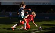 4 April 2025; Leanne Kiernan of Republic of Ireland in action against Greece goalkeeper Zoi Nasi during the UEFA Women's Nations League B match between Greece and Republic of Ireland at Theodoros Vardinogiannis Stadium in Heraklion, Crete, Greece. Photo by Stephen McCarthy/Sportsfile