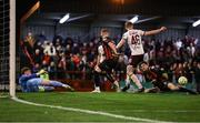 4 April 2025; Colm Whelan of Bohemians has a shot on goal saved by Sligo Rovers goalkeeper Conor Walshduring the SSE Airtricity Men's Premier Division match between Bohemians and Sligo Rovers at Dalymount Park in Dublin. Photo by Thomas Flinkow/Sportsfile