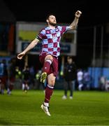 4 April 2025; Ryan Brennan of Drogheda United celebrates after the SSE Airtricity Men's Premier Division match between Drogheda United and Waterford at Sullivan & Lambe Park in Drogheda, Louth. Photo by Ben McShane/Sportsfile