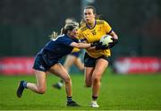 13 March 2025; Katelyn Rose Doherty of DCU Dóchas Éireann in action against Sophie Kinnane of TUD during the 2025 AIG Moynihan Cup final match between TUD CC1 and DCU Dóchas Éireann at Queen's Sport in Belfast. Photo by Shauna Clinton/Sportsfile
