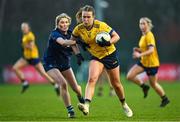 13 March 2025; Katelyn Rose Doherty of DCU Dóchas Éireann in action against Sophie Kinnane of TUD during the 2025 AIG Moynihan Cup final match between TUD CC1 and DCU Dóchas Éireann at Queen's Sport in Belfast. Photo by Shauna Clinton/Sportsfile