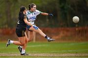 13 March 2025; Ciara Murphy of University of Limerick kicks a point during the 2025 AIG Lagan Cup final match between TUS Midwest and University of Limerick at Queen's Sport in Belfast. Photo by Shauna Clinton/Sportsfile