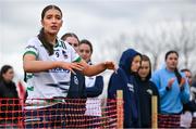 13 March 2025; University of Limerick players, including Ava Burke, left, look on during the 2025 AIG Lagan Cup final match between TUS Midwest and University of Limerick at Queen's Sport in Belfast. Photo by Shauna Clinton/Sportsfile