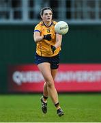 13 March 2025; Niamh McCorry of DCU Dóchas Éireann during the 2025 AIG Moynihan Cup final match between TUD CC1 and DCU Dóchas Éireann at Queen's Sport in Belfast. Photo by Shauna Clinton/Sportsfile