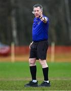 13 March 2025; Referee Ray Mathews during the 2025 AIG Lagan Cup final match between TUS Midwest and University of Limerick at Queen's Sport in Belfast. Photo by Shauna Clinton/Sportsfile