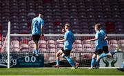 5 April 2025; Jamie Brennan of Belvedere FC celebrates after scoring his side's first goal during the FAI Under 17 Cup final match between Midleton FC and Belvedere FC at Turners Cross Stadium in Cork. Photo by Michael P Ryan/Sportsfile