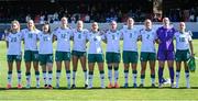 4 April 2025; Republic of Ireland players, from left, Leanne Kiernan, Kyra Carusa, Lucy Quinn, Anna Patten, Ruesha Littlejohn, Tyler Toland, Aoife Mannion, Megan Campbell, Jessie Stapleton, goalkeeper Courtney Brosnan and captain Denise O’Sullivan before the UEFA Women's Nations League B match between Greece and Republic of Ireland at Theodoros Vardinogiannis Stadium in Heraklion, Crete, Greece. Photo by Stephen McCarthy/Sportsfile