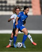 4 April 2025; Maria Gkouni Papaioannou of Greece in action against Leanne Kiernan of Republic of Ireland during the UEFA Women's Nations League B match between Greece and Republic of Ireland at Theodoros Vardinogiannis Stadium in Heraklion, Crete, Greece. Photo by Stephen McCarthy/Sportsfile