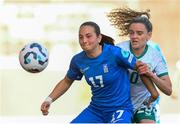 4 April 2025; Athanasia Moraitou of Greece in action against Leanne Kiernan of Republic of Ireland during the UEFA Women's Nations League B match between Greece and Republic of Ireland at Theodoros Vardinogiannis Stadium in Heraklion, Crete, Greece. Photo by Stephen McCarthy/Sportsfile