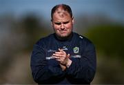5 April 2025; Roscommon manager Davy Burke applauds a score during the Connacht GAA Football Senior Championship quarter-final match between London and Roscommon at McGovern Park in Ruislip, England. Photo by Ben McShane/Sportsfile