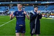5 April 2025; Sam Prendergast, left, and Hugo Keenan of Leinster after the Investec Champions Cup Round of 16 match between Leinster and Harlequins at Croke Park in Dublin. Photo by Brendan Moran/Sportsfile