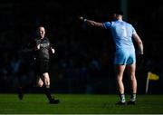 5 April 2025; Limerick goalkeeper Josh Ryan remonstrates with referee Derek O'Mahoney during the Munster GAA Football Senior Championship quarter-final match between Limerick and Cork at TUS Gaelic Grounds in Limerick. Photo by Tom Beary/Sportsfile