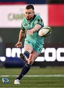 5 April 2025; JJ Hanrahan of Connacht takes a conversion during the EPCR Challenge Cup Round of 16 match between Connacht and Cardiff Rugby at Dexcom Stadium in Galway. Photo by Piaras Ó Mídheach/Sportsfile
