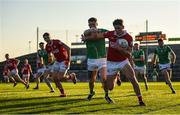 5 April 2025; Colm O'Callaghan of Cork is tackled by Iain Corbett of Limerick during the Munster GAA Football Senior Championship quarter-final match between Limerick and Cork at TUS Gaelic Grounds in Limerick. Photo by Tom Beary/Sportsfile