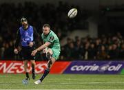 5 April 2025; JJ Hanrahan of Connacht kicks a conversion during the EPCR Challenge Cup Round of 16 match between Connacht and Cardiff Rugby at Dexcom Stadium in Galway. Photo by Thomas Flinkow/Sportsfile