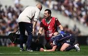 6 April 2025; Joey Carbery of Bordeaux Begles receives medical attention during the Investec Champions Cup Round of 16 match between Bordeaux Begles and Ulster at Stade Chaban-Delmas in Bordeaux, France. Photo by Ramsey Cardy/Sportsfile