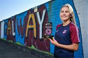 9 April 2025; Emma Doherty of Galway United pictured with her SSE Airtricity Women’s Premier Division Player of the Month Award for March at Eamon Deacy Park in Galway. Photo by Sam Barnes/Sportsfile