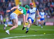 6 April 2025; Tadhg De Búrca of Waterford  in action against Brian Duignan of Offaly during the Allianz Hurling League Division 1B final match between Waterford and Offaly at SuperValu Páirc Uí Chaoimh in Cork. Photo by Piaras Ó Mídheach/Sportsfile