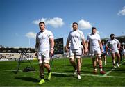 6 April 2025; Ulster players, from left, Nick Timoney, Alan O'Connor, Marcus Rea and Tom O'Toole leave the pitch after the Investec Champions Cup Round of 16 match between Bordeaux Begles and Ulster at Stade Chaban-Delmas in Bordeaux, France. Photo by Ramsey Cardy/Sportsfile