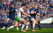 5 April 2025; Jamie Osborne of Leinster in action against Nick David of Harlequins during the Investec Champions Cup Round of 16 match between Leinster and Harlequins at Croke Park in Dublin. Photo by Sam Barnes/Sportsfile
