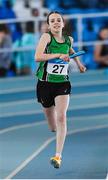 5 April 2025; Orlaith O'Grady of Clongriffin A.C. Dublin competing in the under-13 girls relay during day three of the 123.ie National Indoor Juvenile Championships at the TUS Indoor Arena in Athlone, Westmeath. Photo by Matt Browne/Sportsfile
